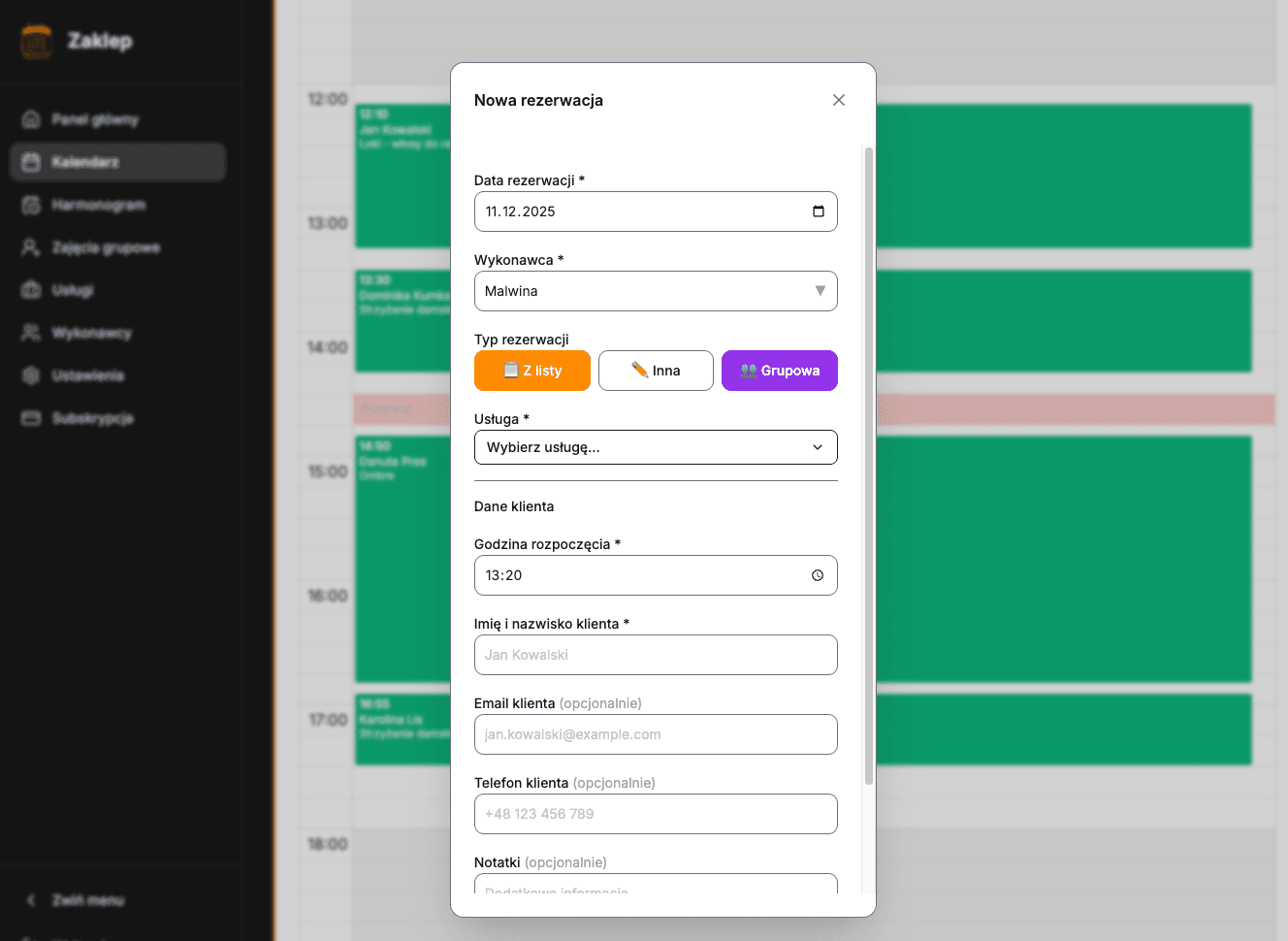 Kalendarz rezerwacji - widok wszystkich rezerwacji w jednym miejscu